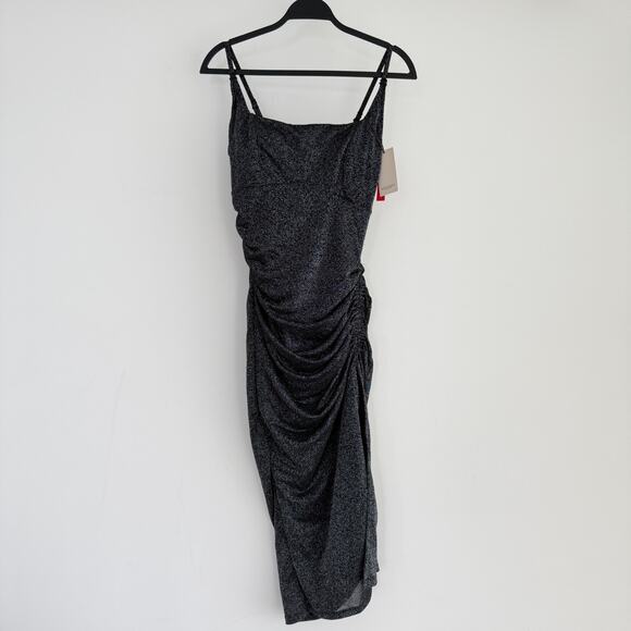 Popilush Dress Medium Black Silver Metallic Knit Bodycon Slip Sparkly Glam NYE - Picture 1 of 11